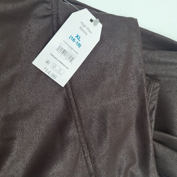 Time and Tru Women's Faux Leather Leggings Brown High Rise Skinny - Picture 3 of 4